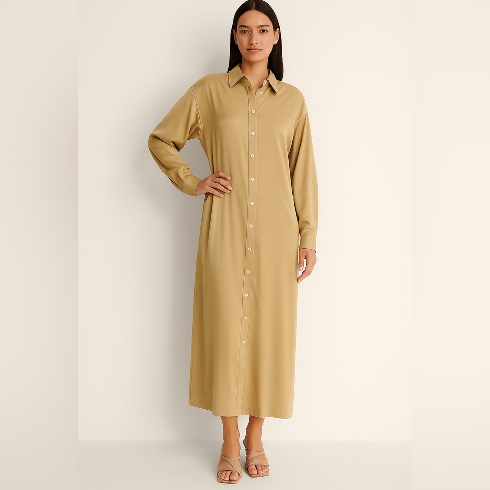 Banana Republic Tie Waist Midi Shirt Dress New British XS Long Sleeve Minimalist